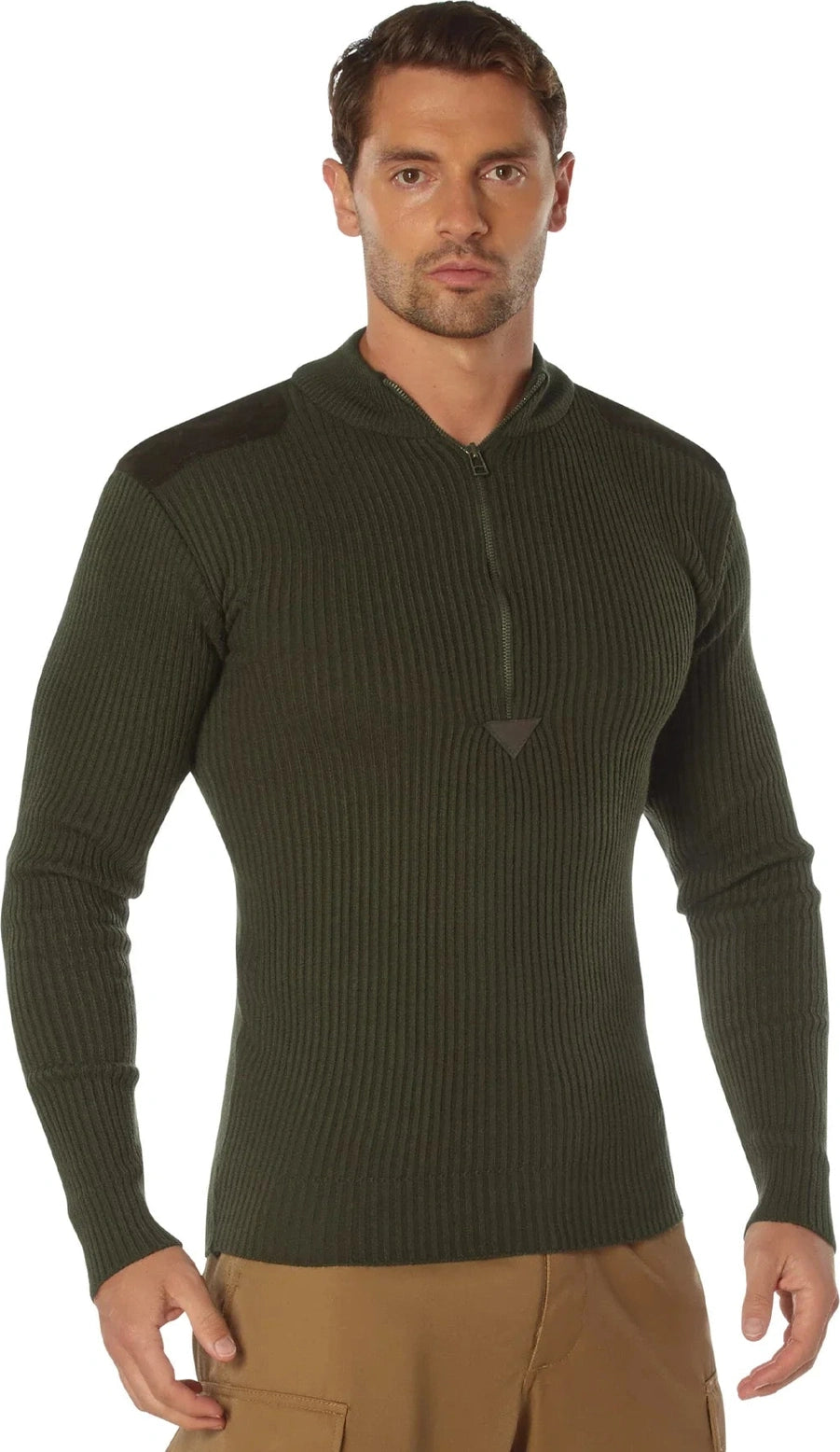 Quarter Zip Acrylic Commando Sweater - Olive Drab / s