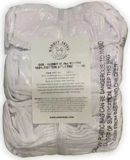 Rabbit Skins 005 Kids 100% Cotton 2-ply Face Mask Pkg 50 - White - one Size Fits Most
