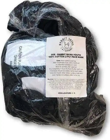 Rabbit Skins 005 Kids 100% Cotton 2-ply Face Mask Pkg 50 - White Black - one Size Fits Most