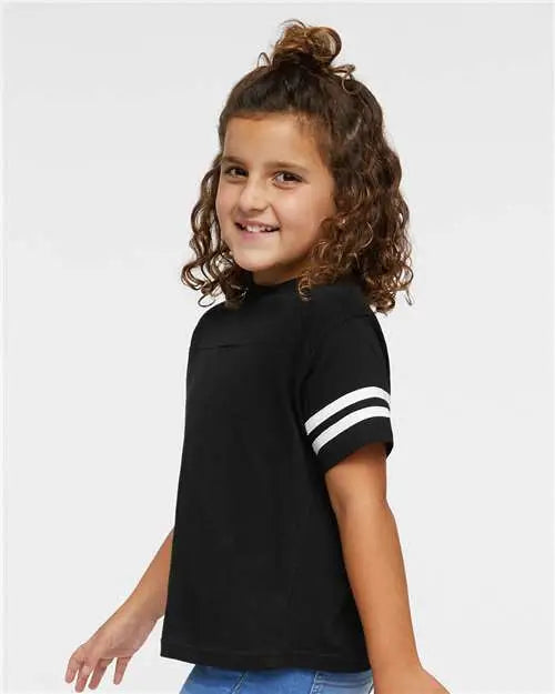 Rabbit Skins 3037 Toddler Football Fine Jersey Tee - Black Solid White