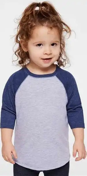 Rabbit Skins 3330 Toddler Baseball Fine Jersey Three-quarter Sleeve Tee - Vintage Heather True Navy