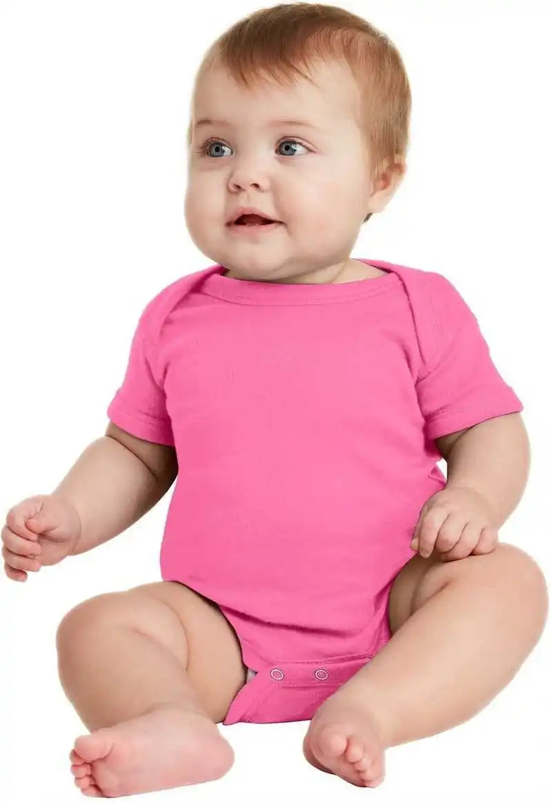 Rabbit Skins 4400 Infant Short Sleeve Baby Rib Bodysuit - Hot Pink