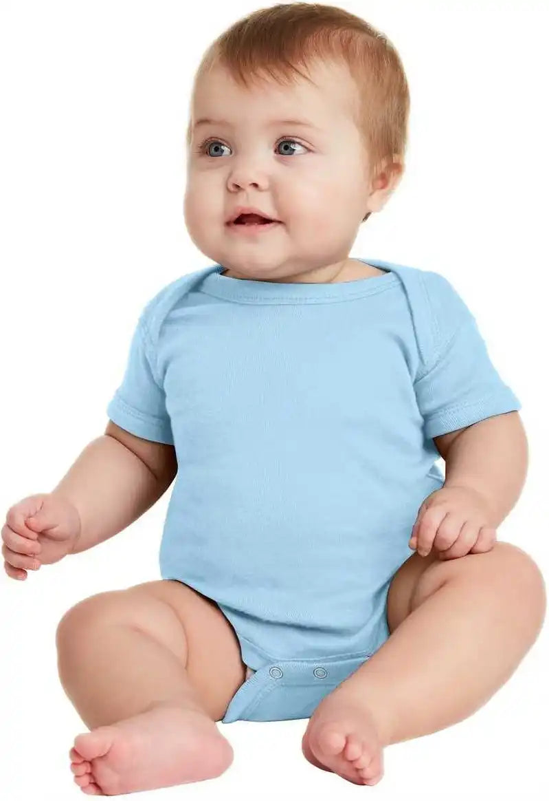 Rabbit Skins 4400 Infant Short Sleeve Baby Rib Bodysuit Light Blue