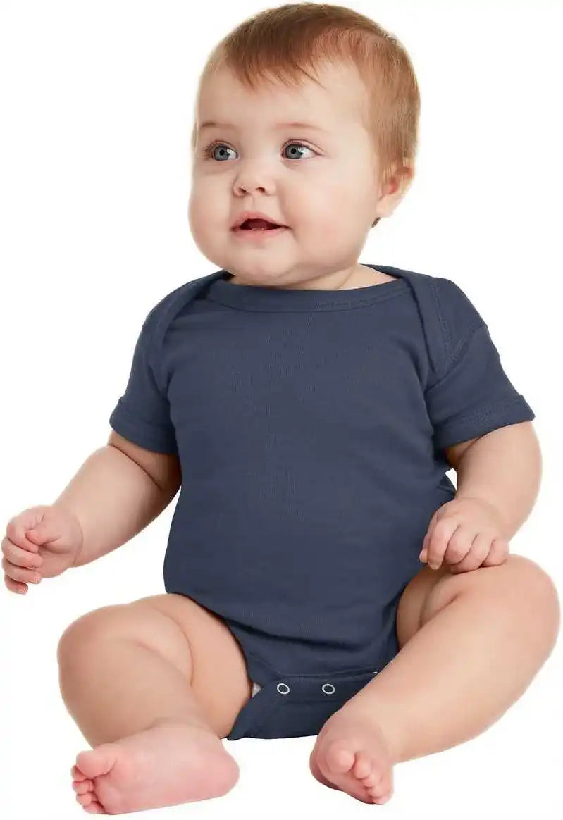 Rabbit Skins 4400 Infant Short Sleeve Baby Rib Bodysuit Navy