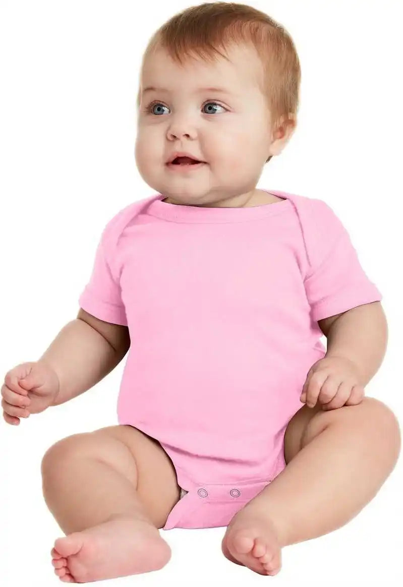 Rabbit Skins 4400 Infant Short Sleeve Baby Rib Bodysuit Pink