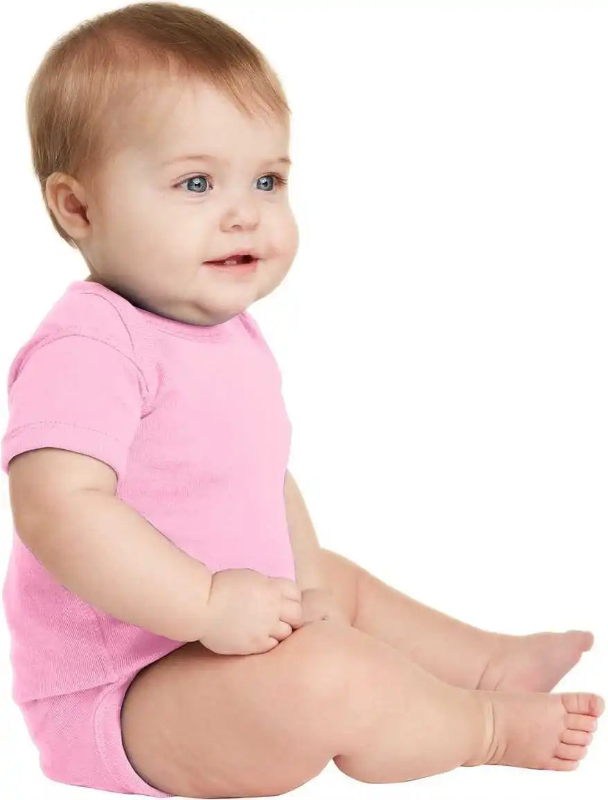 Rabbit Skins 4400 Infant Short Sleeve Baby Rib Bodysuit Pink