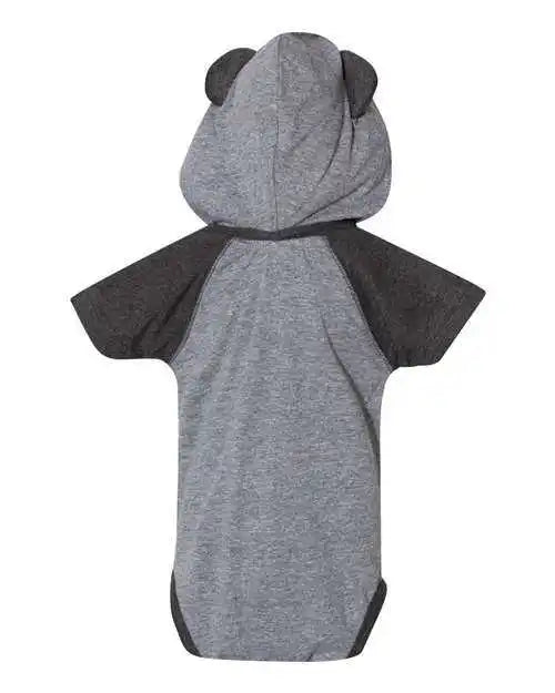 Rabbit Skins 4417 Fine Jersey Infant Short Sleeve Raglan Bodysuit with Hood &amp; Ears Granite Heather Vintage Smoke