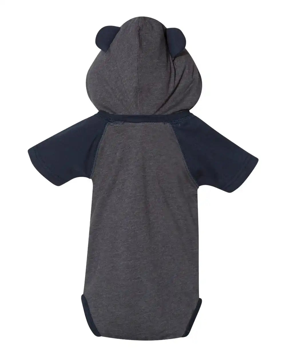 Rabbit Skins 4417 Fine Jersey Infant Short Sleeve Raglan Bodysuit with Hood & Ears - Vintage Navy - Navy/ / 6m