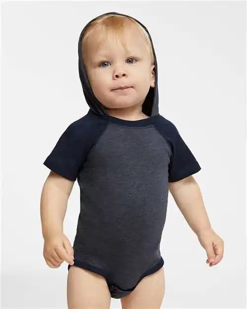 Rabbit Skins 4417 Fine Jersey Infant Short Sleeve Raglan Bodysuit with Hood &amp; Ears - Vintage Navy