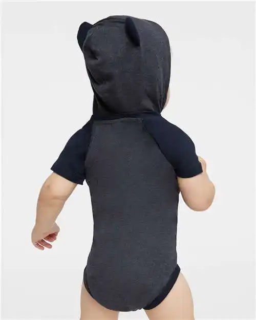 Rabbit Skins 4417 Fine Jersey Infant Short Sleeve Raglan Bodysuit with Hood &amp; Ears - Vintage Navy