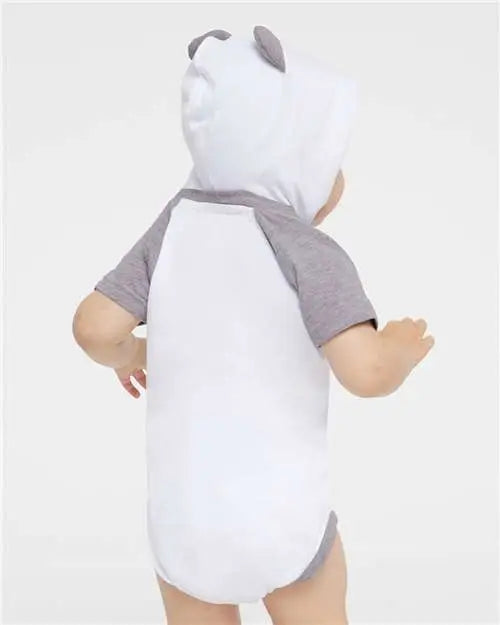 Rabbit Skins 4417 Fine Jersey Infant Short Sleeve Raglan Bodysuit with Hood & Ears - Blended White Vintage Heather