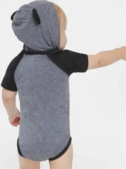 Rabbit Skins 4417 Fine Jersey Infant Short Sleeve Raglan Bodysuit with Hood &amp; Ears - Granite Heather Vintage Smoke