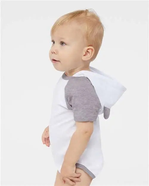 Rabbit Skins 4417 Fine Jersey Infant Short Sleeve Raglan Bodysuit with Hood & Ears - Blended White Vintage Heather