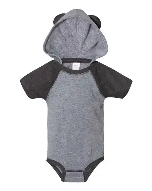 Rabbit Skins 4417 Fine Jersey Infant Short Sleeve Raglan Bodysuit with Hood &amp; Ears Granite Heather Vintage Smoke