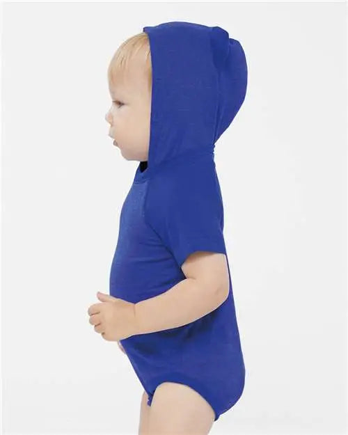 Rabbit Skins 4417 Fine Jersey Infant Short Sleeve Raglan Bodysuit with Hood & Ears - Vintage Royal