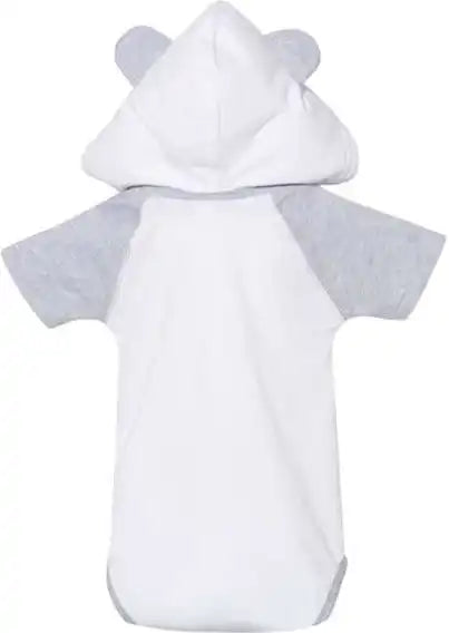Rabbit Skins 4417 Fine Jersey Infant Short Sleeve Raglan Bodysuit with Hood &amp; Ears Blended White Vintage Heather