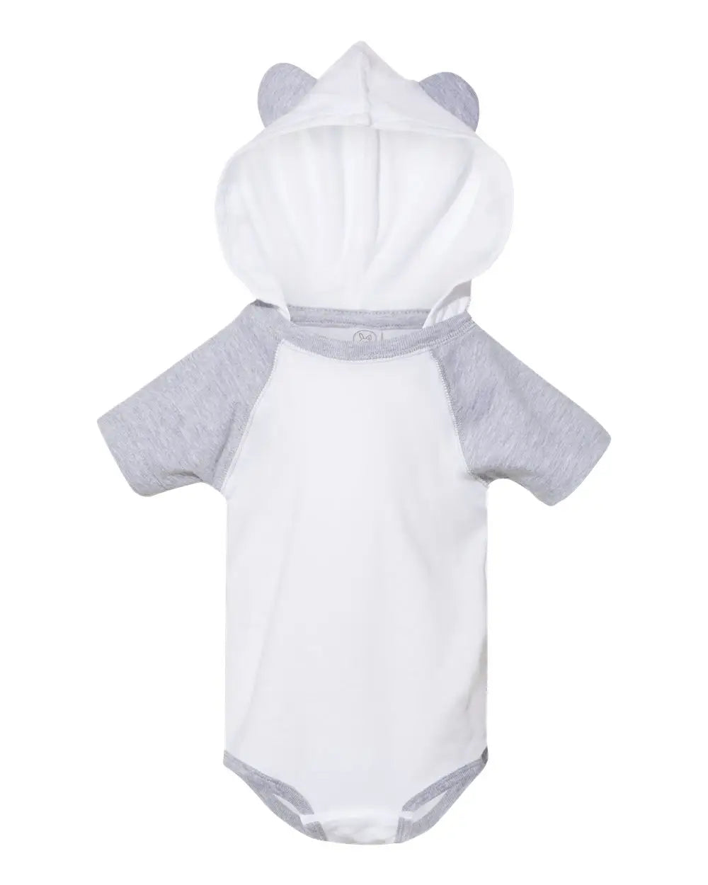 Rabbit Skins 4417 Fine Jersey Infant Short Sleeve Raglan Bodysuit with Hood & Ears - Blended White Vintage Heather