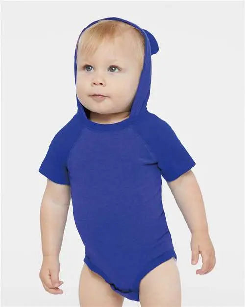 Rabbit Skins 4417 Fine Jersey Infant Short Sleeve Raglan Bodysuit with Hood & Ears - Vintage Royal