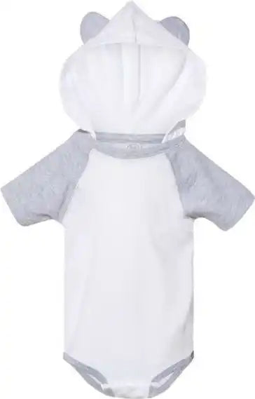 Rabbit Skins 4417 Fine Jersey Infant Short Sleeve Raglan Bodysuit with Hood &amp; Ears Blended White Vintage Heather