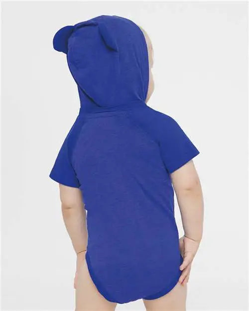 Rabbit Skins 4417 Fine Jersey Infant Short Sleeve Raglan Bodysuit with Hood & Ears - Vintage Royal