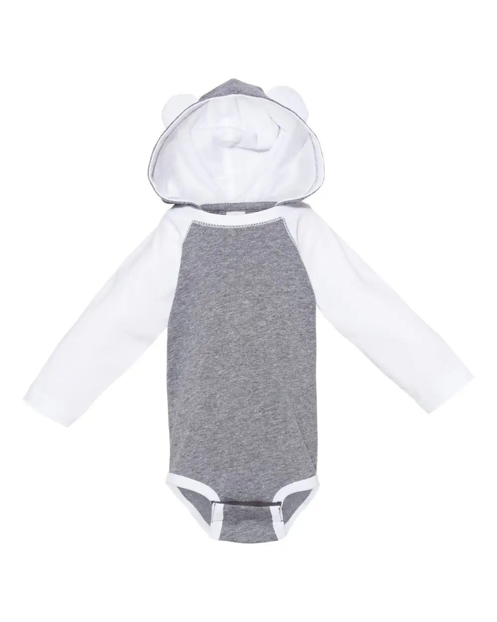 Rabbit Skins 4418 Fine Jersey Infant Character Hooded Long Sleeve Bodysuit with Ears - Granite Heather White - Heather/