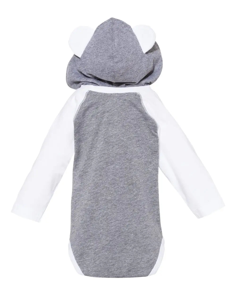 Rabbit Skins 4418 Fine Jersey Infant Character Hooded Long Sleeve Bodysuit with Ears - Granite Heather White