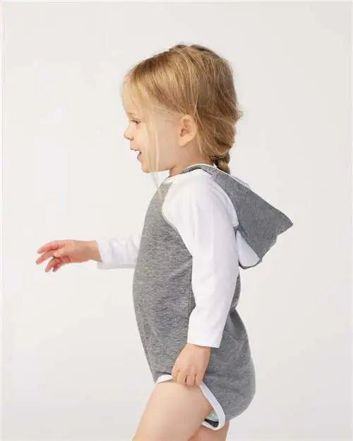 Rabbit Skins 4418 Fine Jersey Infant Character Hooded Long Sleeve Bodysuit with Ears - Granite Heather White