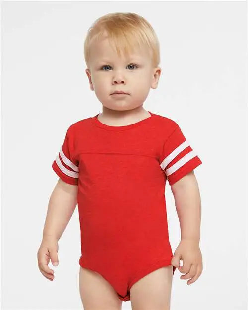 Rabbit Skins 4437 Infant Football Fine Jersey Bodysuit - Vintage Red White