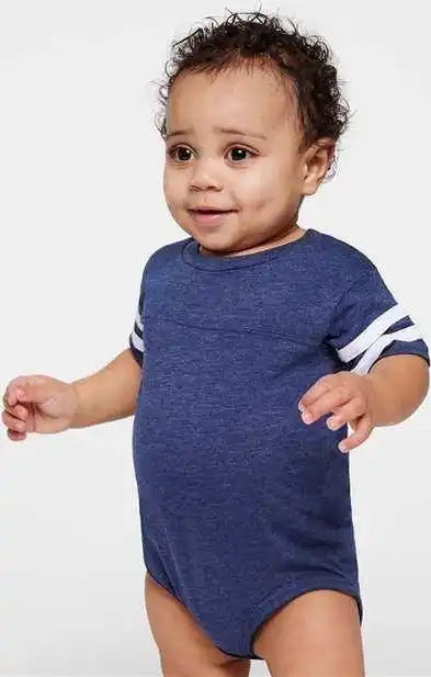 Rabbit Skins 4437 Infant Football Fine Jersey Bodysuit - Vintage True Navy Blended White