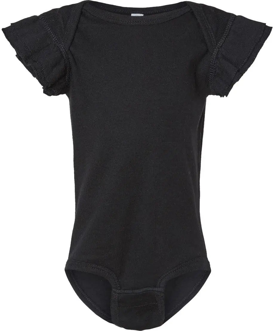 Rabbit Skins 4439 Infant Flutter Sleeve Baby Rib Bodysuit - Black