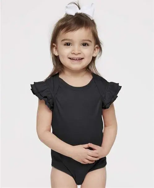 Rabbit Skins 4439 Infant Flutter Sleeve Baby Rib Bodysuit - Black