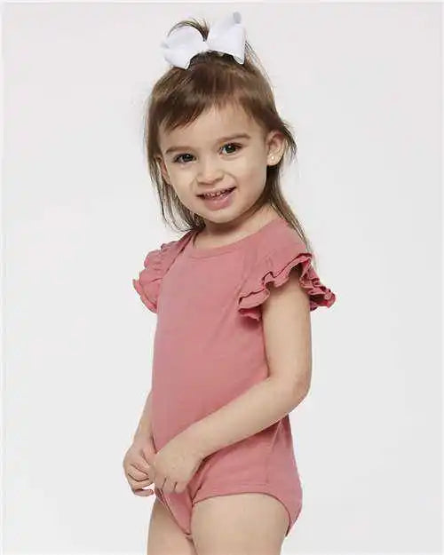 Rabbit Skins 4439 Infant Flutter Sleeve Baby Rib Bodysuit - Mauvelous