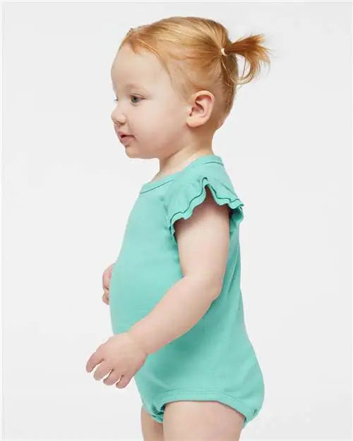 Rabbit Skins 4439 Infant Flutter Sleeve Baby Rib Bodysuit - Saltwater