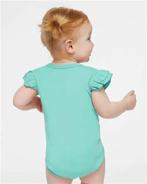 Rabbit Skins 4439 Infant Flutter Sleeve Baby Rib Bodysuit - Saltwater