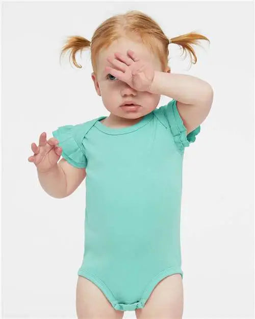 Rabbit Skins 4439 Infant Flutter Sleeve Baby Rib Bodysuit - Saltwater