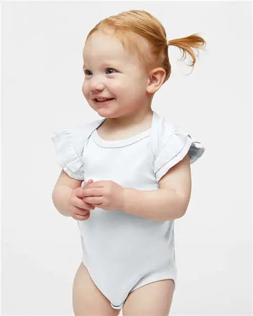 Rabbit Skins 4439 Infant Flutter Sleeve Baby Rib Bodysuit - White