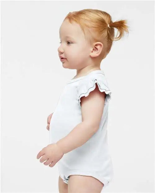 Rabbit Skins 4439 Infant Flutter Sleeve Baby Rib Bodysuit - White