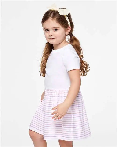 Rabbit Skins 5333 Toddler Fine Jersey Dress - White Lilac Stripe