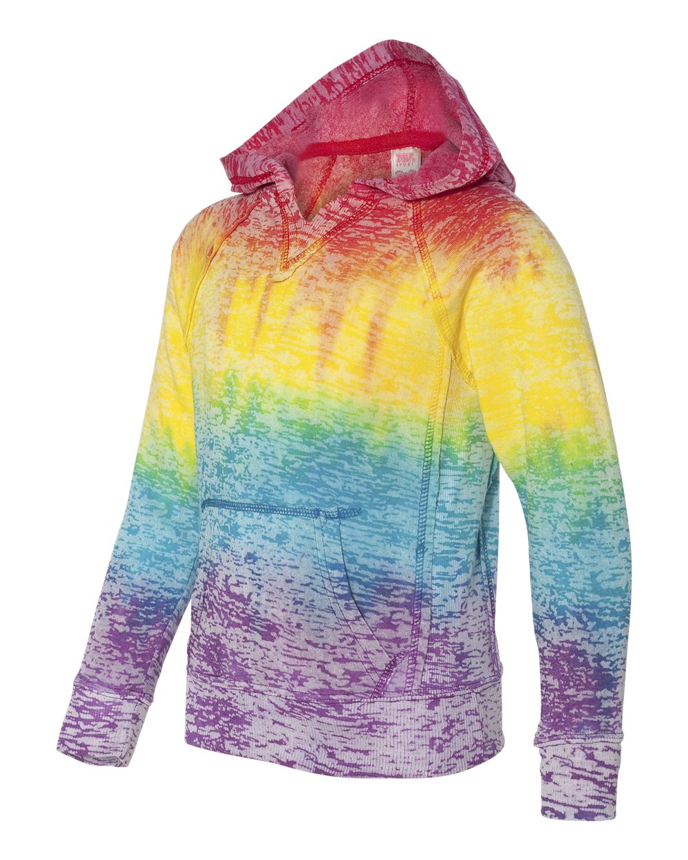Rainbow Stripe Girls’ Courtney Burnout V-Notch Hooded Sweatshirt - W1162Y