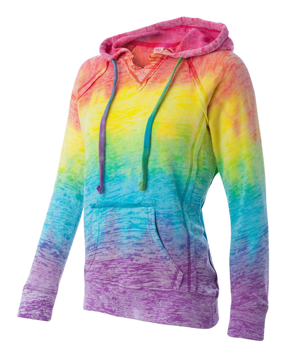 Rainbow Stripe Women’s Courtney Burnout V-Notch Hooded Sweatshirt - W1162