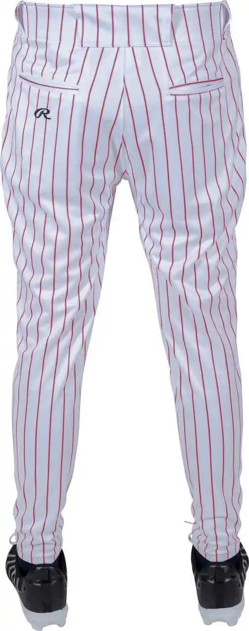 Rawlings 150 Jogger Fit Pinstripe Adult Baseball Pants - White Scarlet