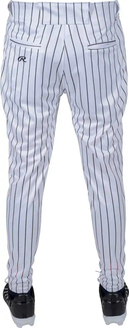 Rawlings 150 Jogger Fit Pinstripe Adult Baseball Pants - White Black
