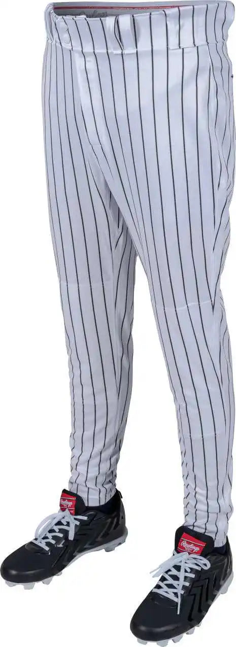 Rawlings 150 Jogger Fit Pinstripe Adult Baseball Pants - White Black
