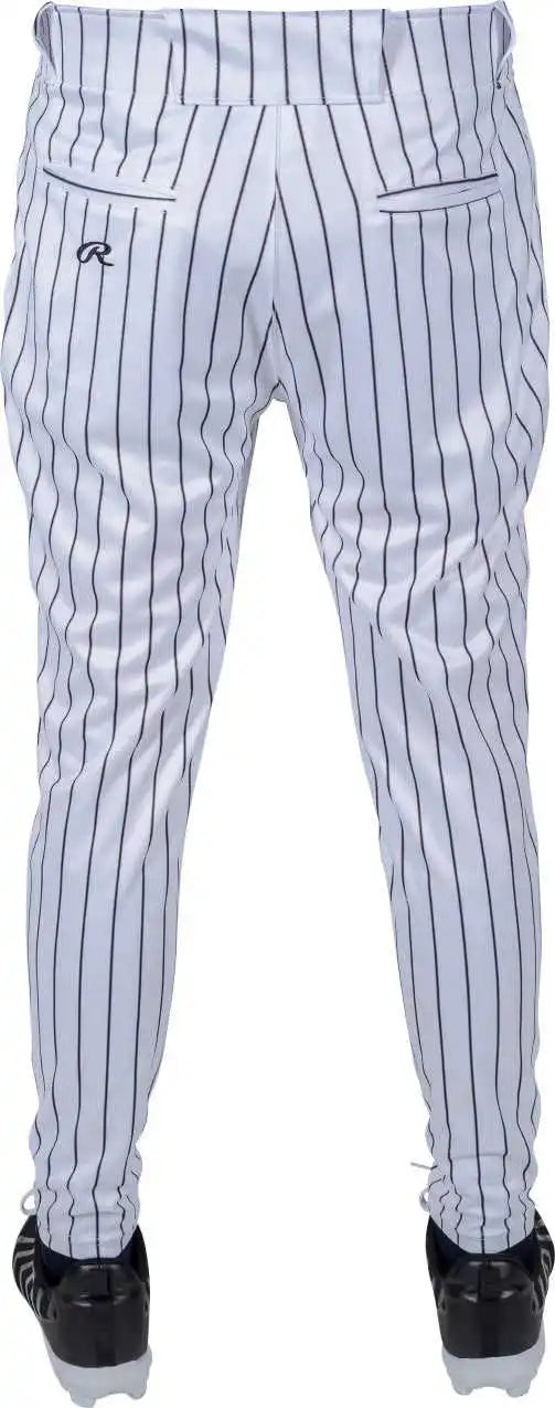 Rawlings 150 Jogger Fit Pinstripe Adult Baseball Pants - White Navy