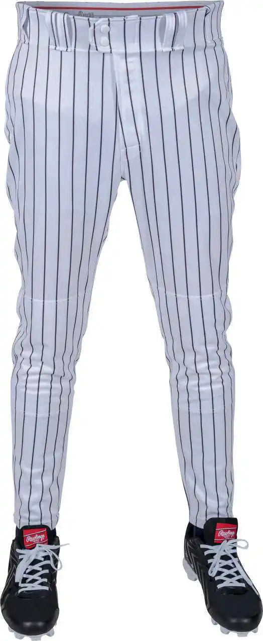 Rawlings 150 Jogger Fit Pinstripe Adult Baseball Pants - White Navy