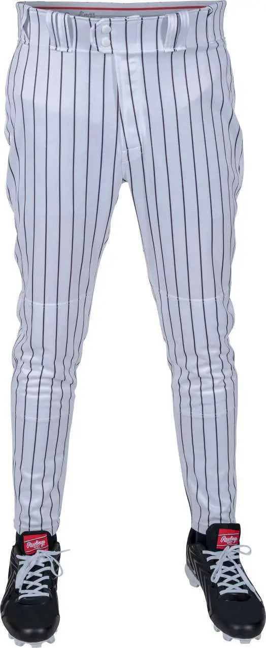 Rawlings 150 Jogger Fit Pinstripe Youth Baseball Pants - White Navy