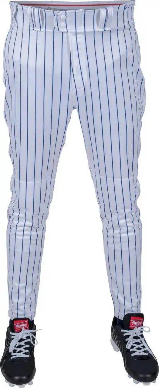 Rawlings 150 Jogger Fit Pinstripe Youth Baseball Pants - White Royal