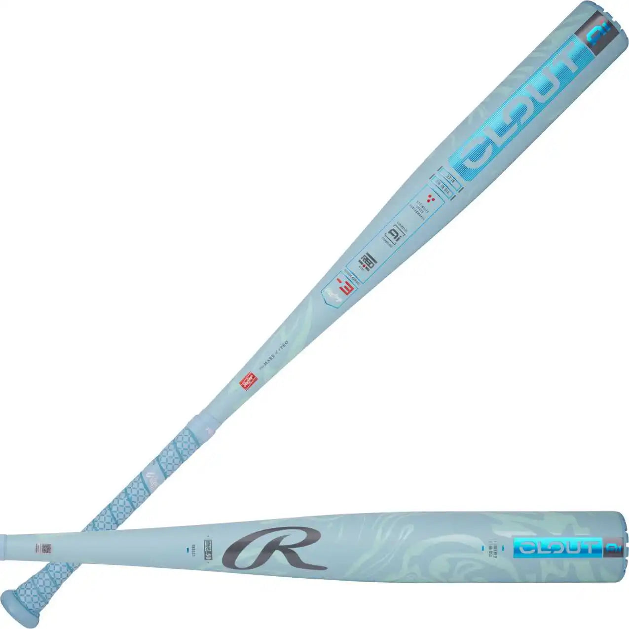 Rawlings 2025 Clout Ai (-3) Bbcor Baseball Bat - Columbia Blue Vivid Red