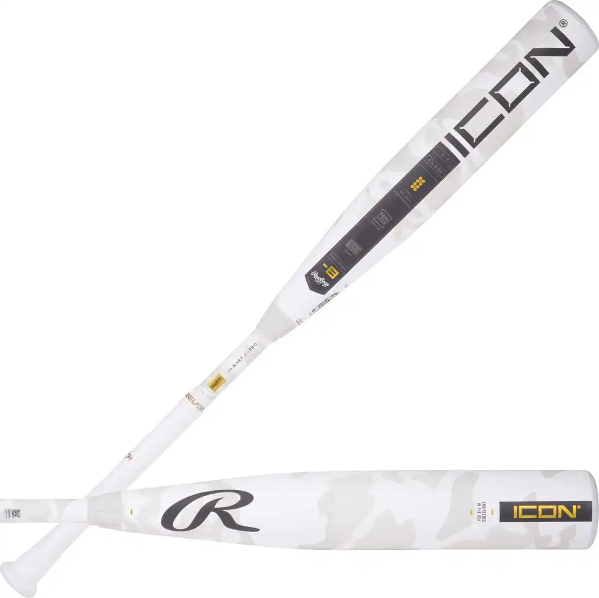 Rawlings 2025 Icon (-8) Usssa Youth Baseball Bat - White Black