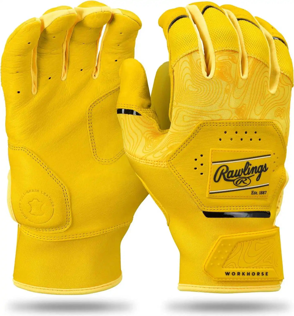Rawlings Adult Workhorse Baseball Batting Gloves - Yellow Black